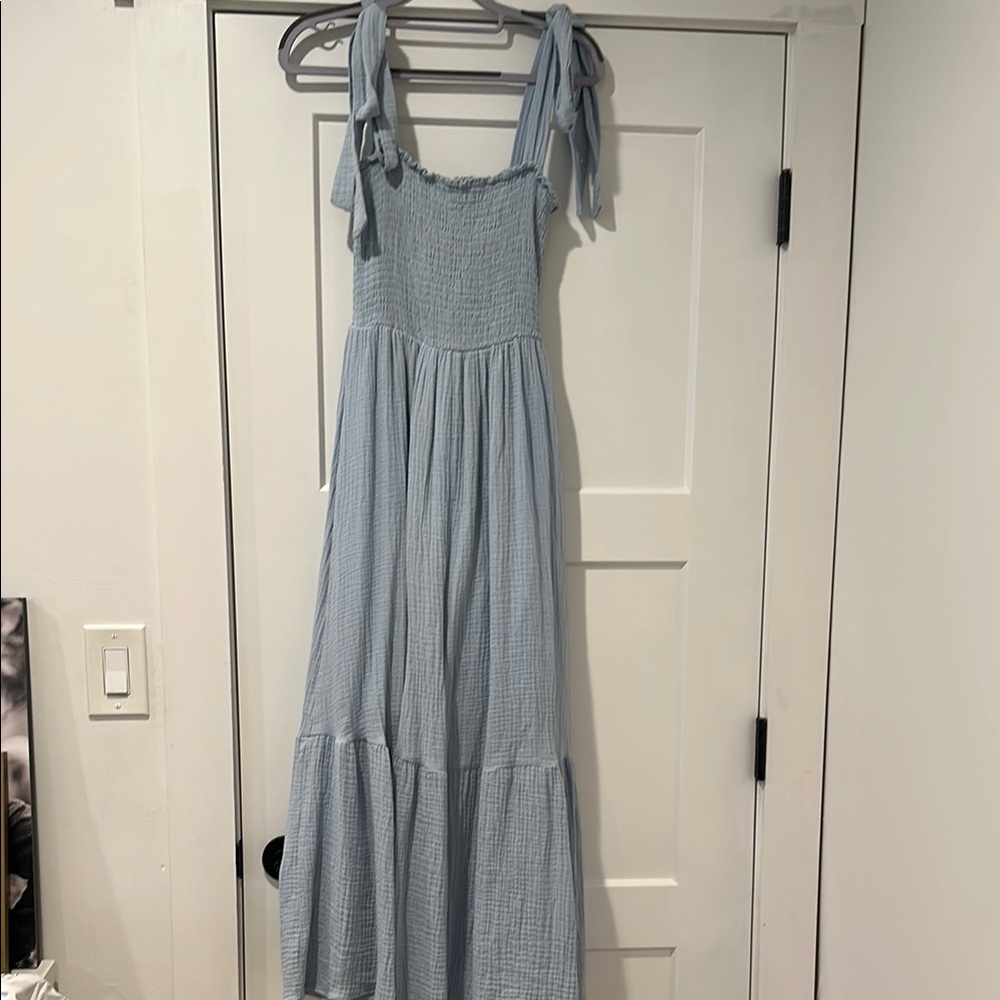 Carly Jean Los Angeles Light Blue Maxi Dress with Tie Straps